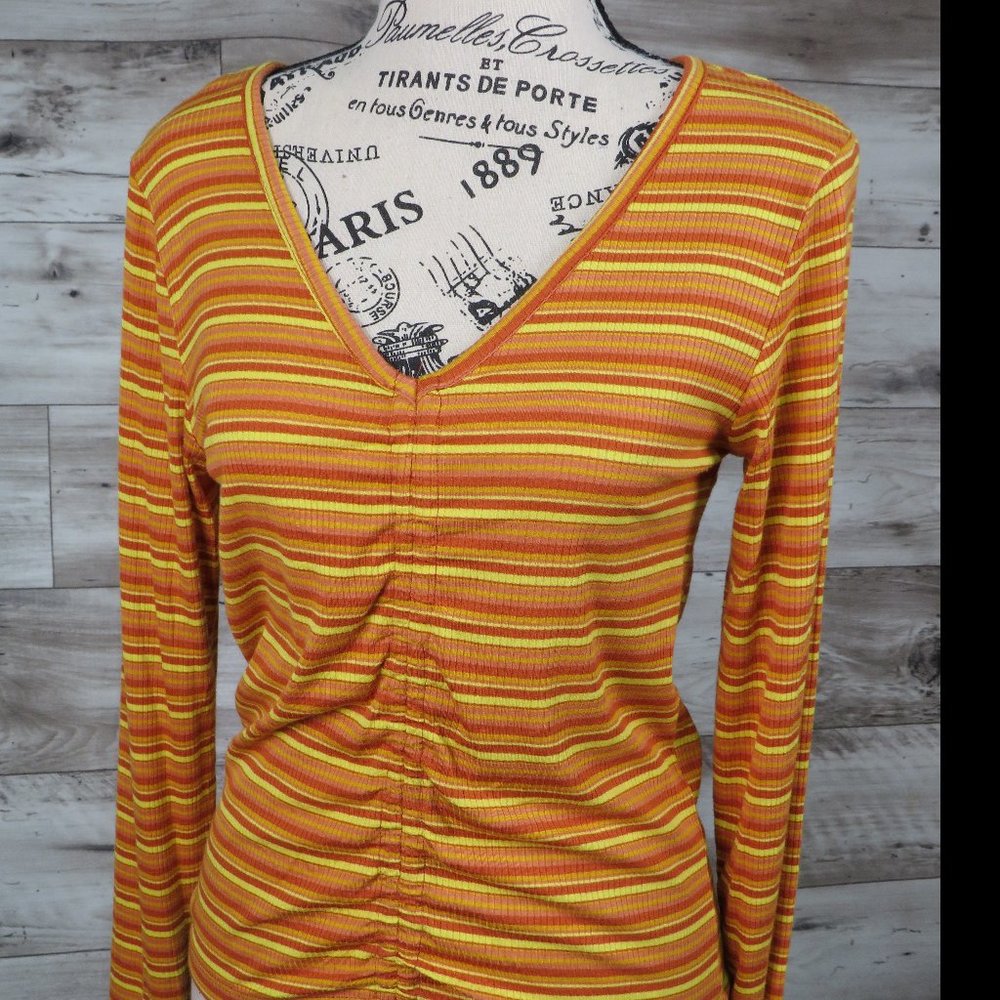 Love Charm* Long Sleeve V-Neck Tie‎ Waist Pullover Blouse~ Size Large